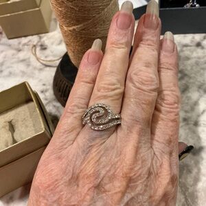 Silver-Tone Crystal Swirl Statement Ring - White